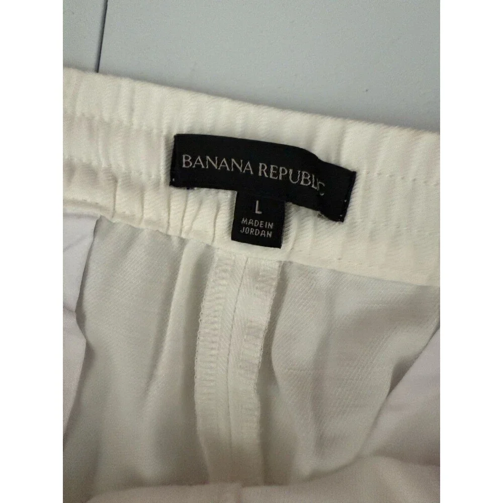 Banana Republic Pants Large White Womens Linen Blend Pull On Lagenlook NWOT